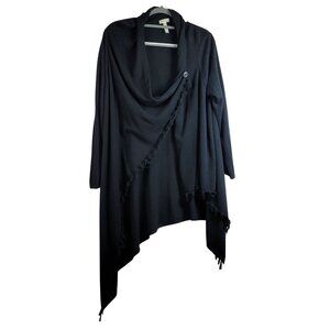 Matilda Jane Women Come On Over Sweater Black XL Fringe Long Sleeve Boho Western